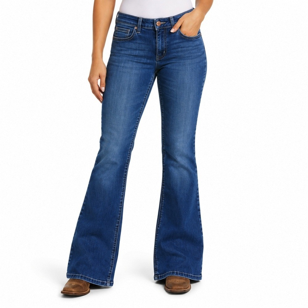 Ariat Perfect Rise Flare Jeans Womens 32R Blue Denim Western Stretch Cowgirl